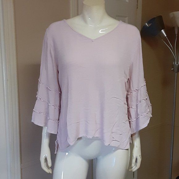 Maurices Tops - Maurices Pale Pink Ruffly Bell Sleeve Blouse